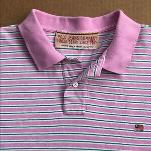 POLO by Ralph Lauren Vintage Men’s Pink Striped Polo Shirt Flag Logo Size L-XL